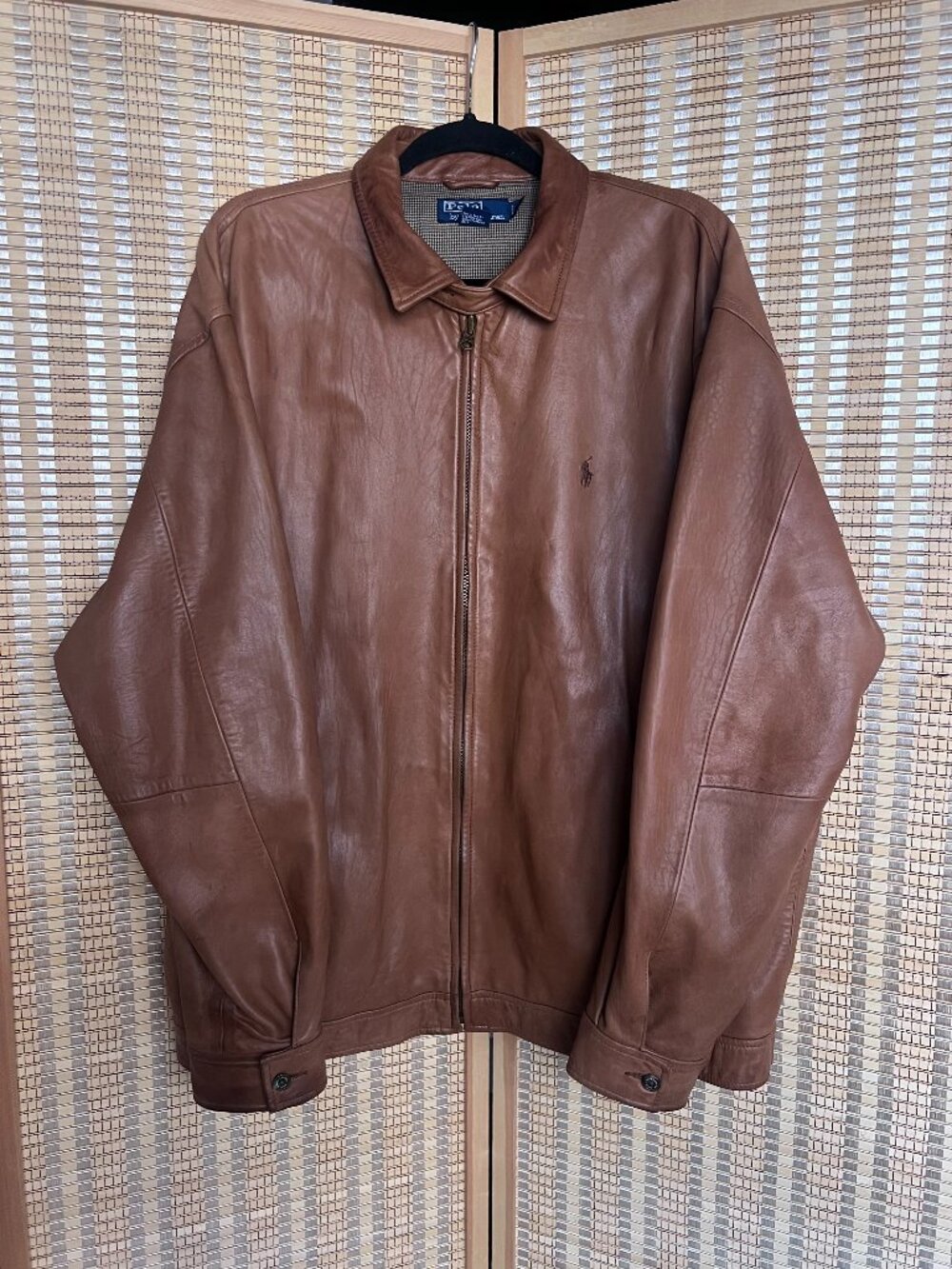 Vintage 90s Polo Ralph Lauren brown leather bomber jacket size XL